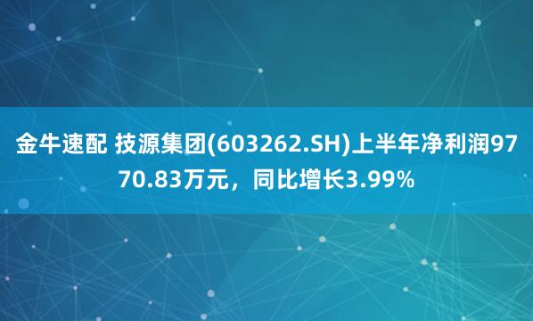 金牛速配 技源集团(603262.SH)上半年净利润9770.83万元，同比增长3.99%
